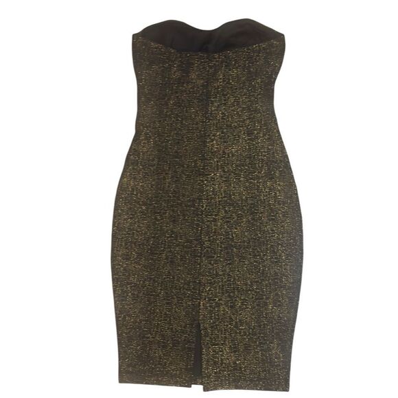 Windsor Elegant Black & Gold Metallic Strapless Mini Dress Size S Chico - Picture 1 of 13
